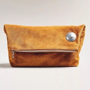 Streets Ahead Vesta Foldover Clutch NWT Anthropologie $382 Tan Suede Cognac